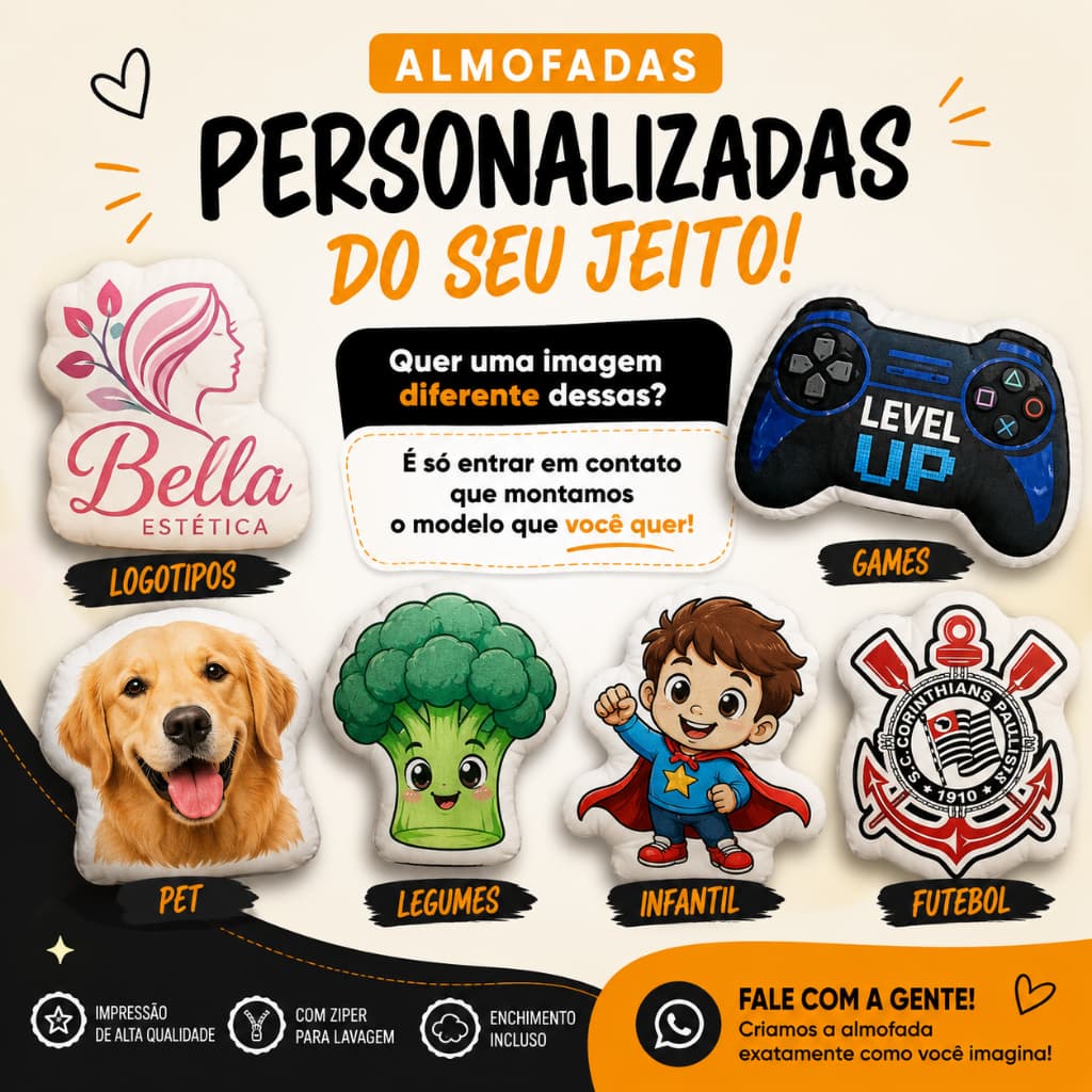 Almofadas com Contorno com QUALQUER IMAGEM OU TEMA  - Desenhos, logotipos, Filmes, Personagens, Caricaturas