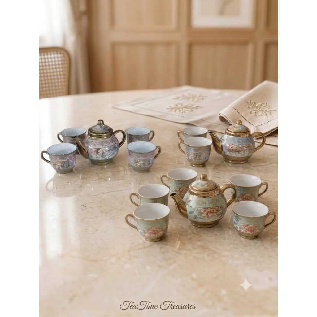 Mini Conjunto de Chá Luxo Bule 240ml e Xícaras 80ml Estilo Vintage Floral - Decoração Mesa Posta Elegante