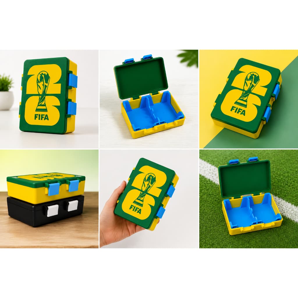 Case Estojo Copa 2026 3D Porta Cards Figurinha SD Card Deck Box Organizador Futebol + BRINDE
