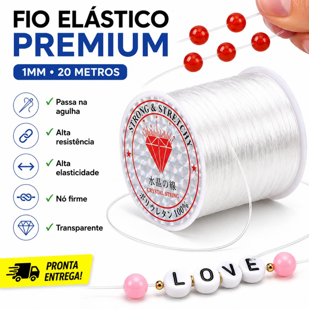 Rolo de Elástico Fio 1mm de Fibra Strech Elastica passa na agulha 20m Pulseira Colar Artesanato