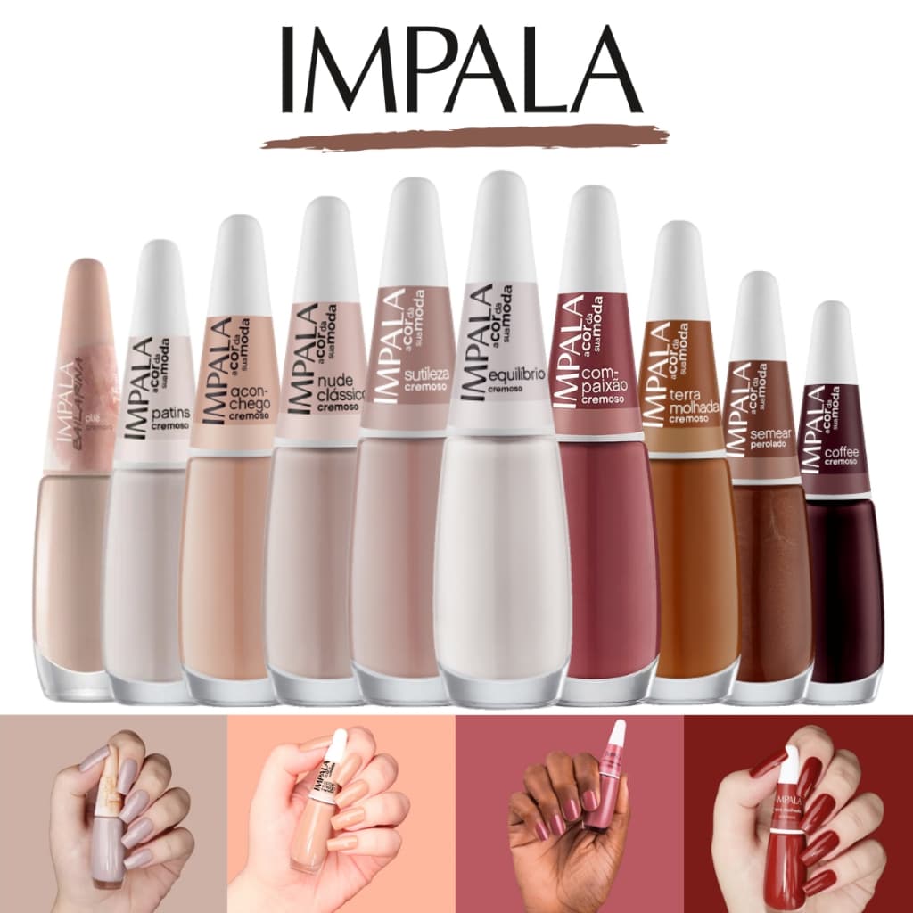 Kit 10 Esmaltes Impala Tons Claro e Marrom Atacado Cremoso Perolado