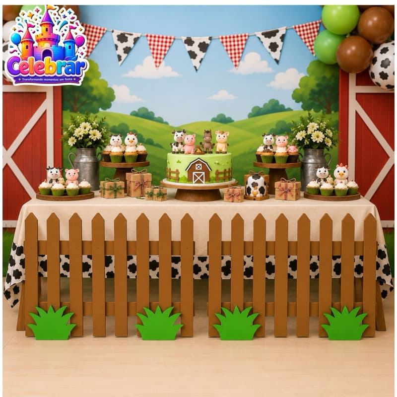 Kit 2 Cerca e Grama MDF Decoração de Fazenda Festa Enfeites Cerquinha Fazendinha