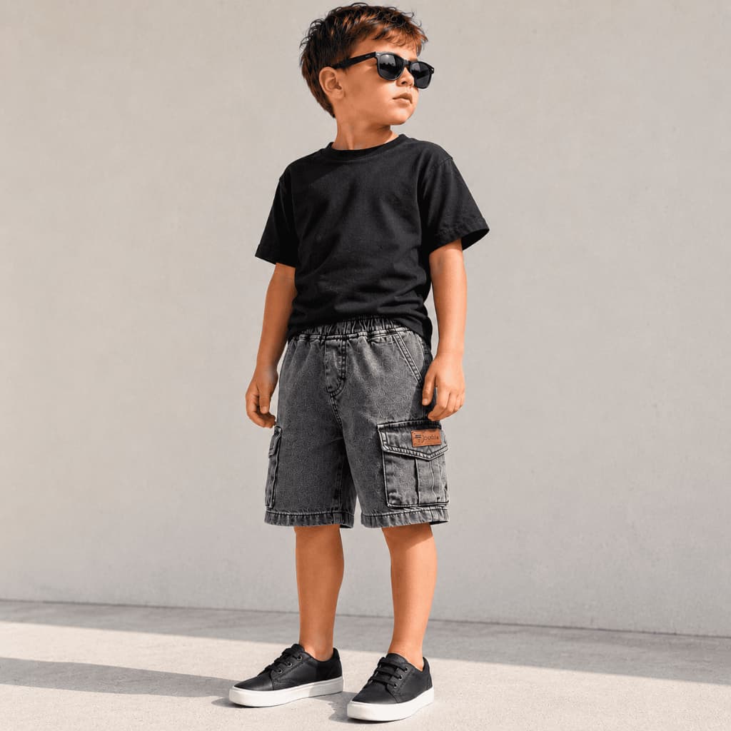 Bermuda Cargo Infantil Masculino Jeans Algodão Moda Menino Juvenil