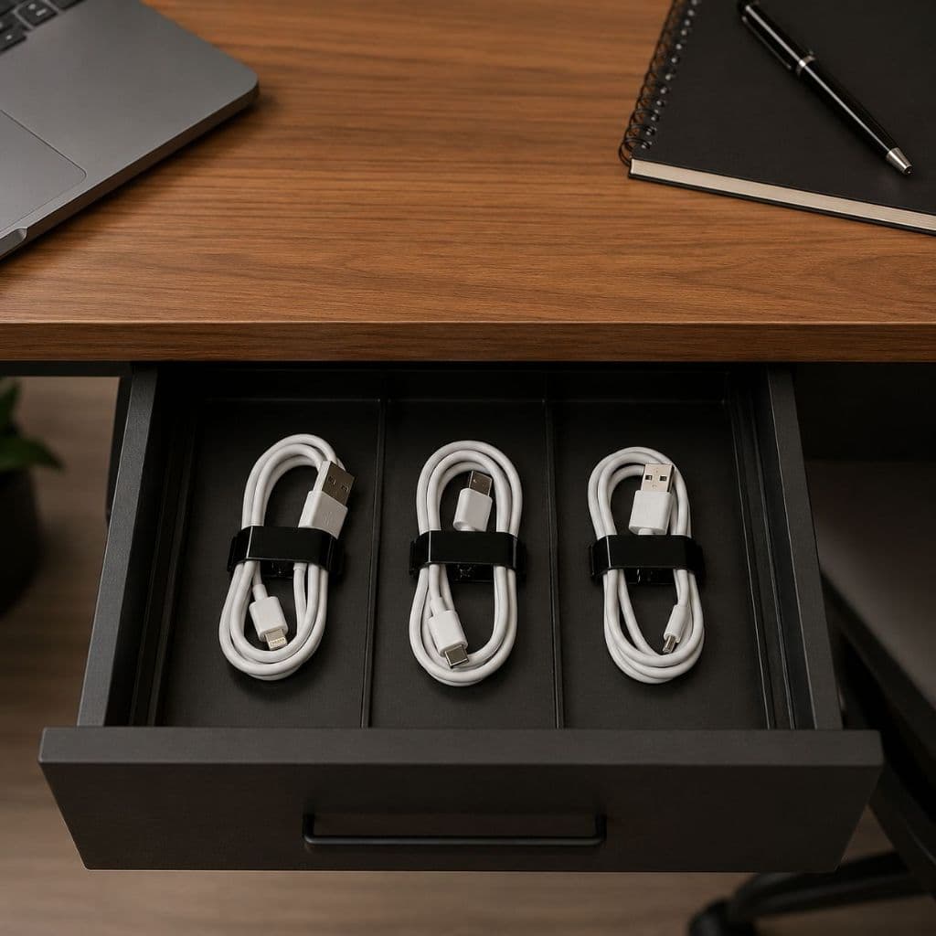 Kit Organizador de Cabos Reutilizável Ajustável para Fios USB Carregador Notebook Celular Mesa Escritório Gaveta Mochila