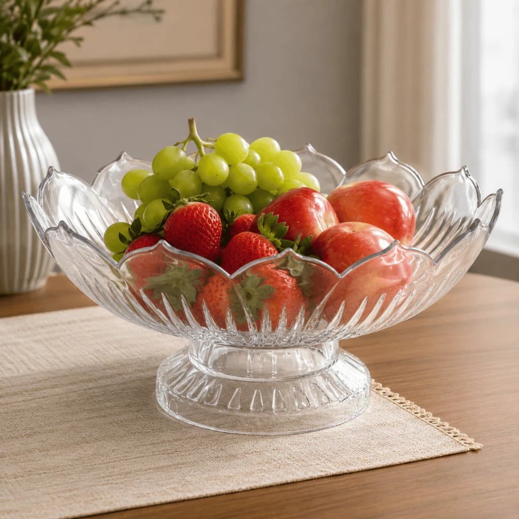 Tigela de Acrilico Decorativa com Pé Estilo Vintage – Bowl Elegante para Frutas, Sobremesas e Mesa Posta