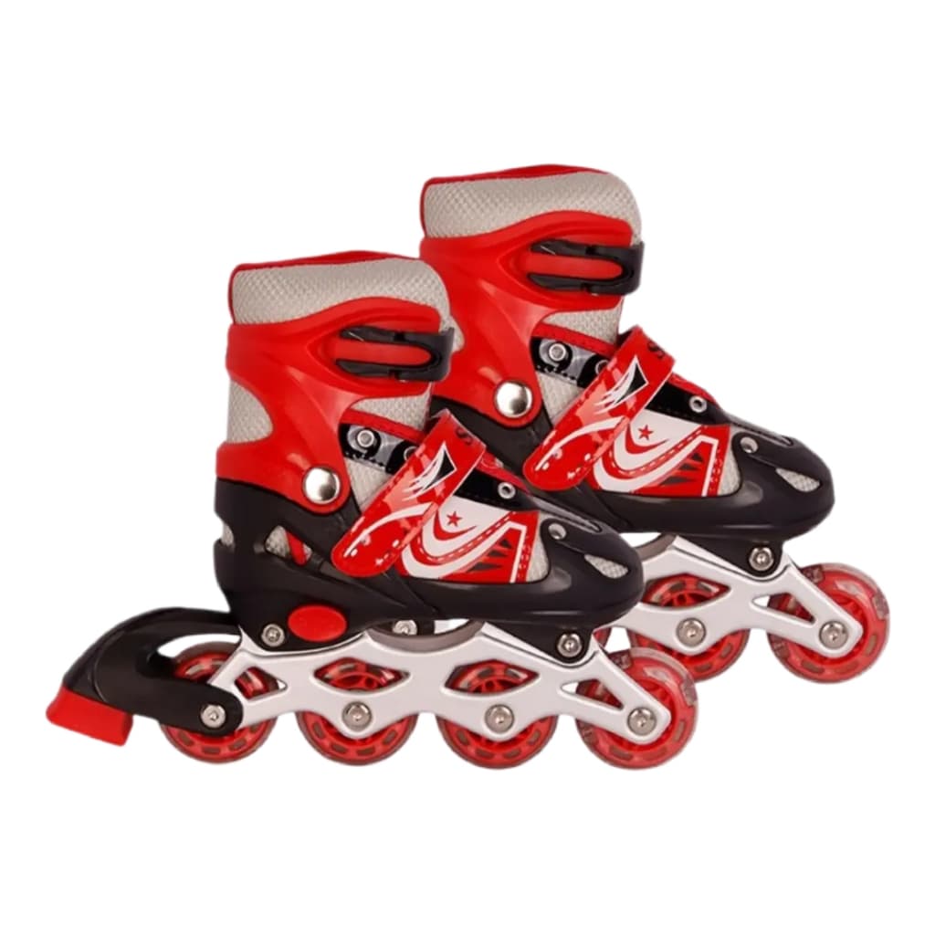 Patins Roller Infantil 4 Rodas  Inline Preto/Vermelho LINDO Com Led