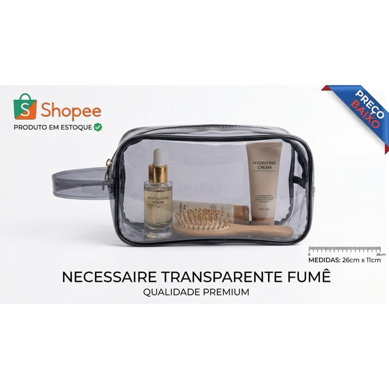 Nécessaire Transparente Impermeável, Porta Objetos, Maquiagem, Cosméticos, Academia, Viagem!
