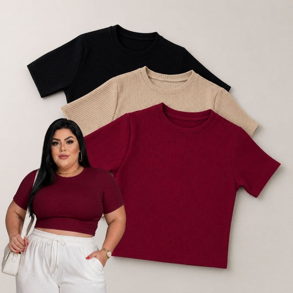 Blusa Cropped Feminino Anarruga Manga Curta Gola Redonda Casual Justa Básica Moda Feminina Confortável Tendência Premium