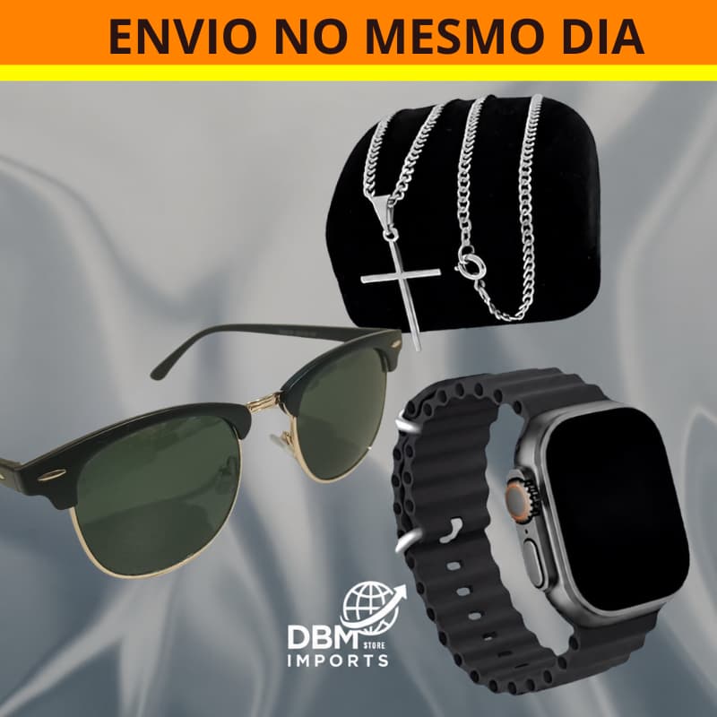 Relógio Masculino led + Óculos de Sol Premium + Corrente – Estilo, Tecnologia e Proteção em Um Só Combo!