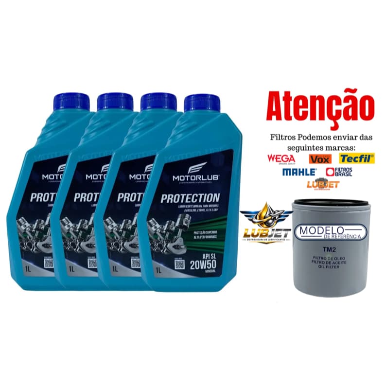 Kit Óleo MOTORLUB 20W50 4 Litros + Filtro de Óleo TM2 | Gol, Saveiro, Voyage, Santana e Passat AP