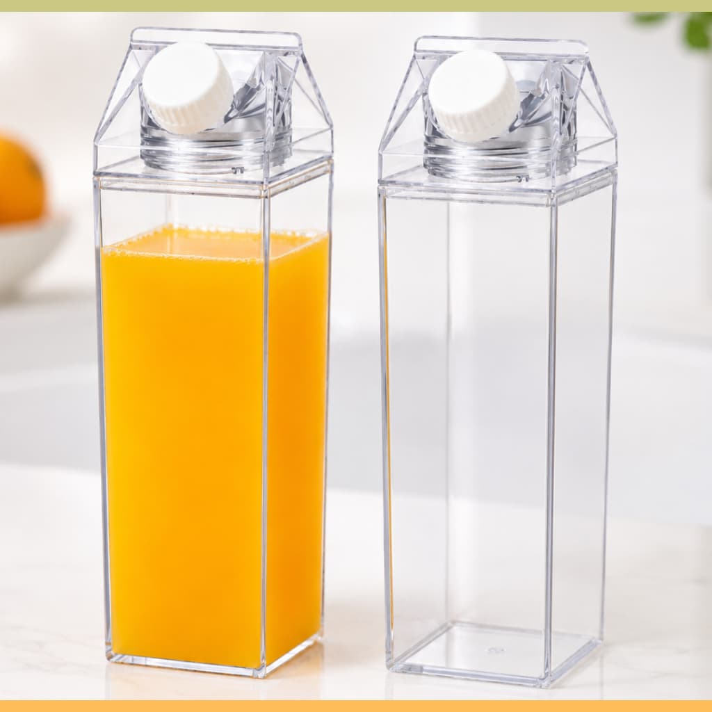 Garrafa Caixa Leite Acrílico Transparente 500ml 1 Litro 1/2 Unidades Geladeira Água Suco Bebida Chá