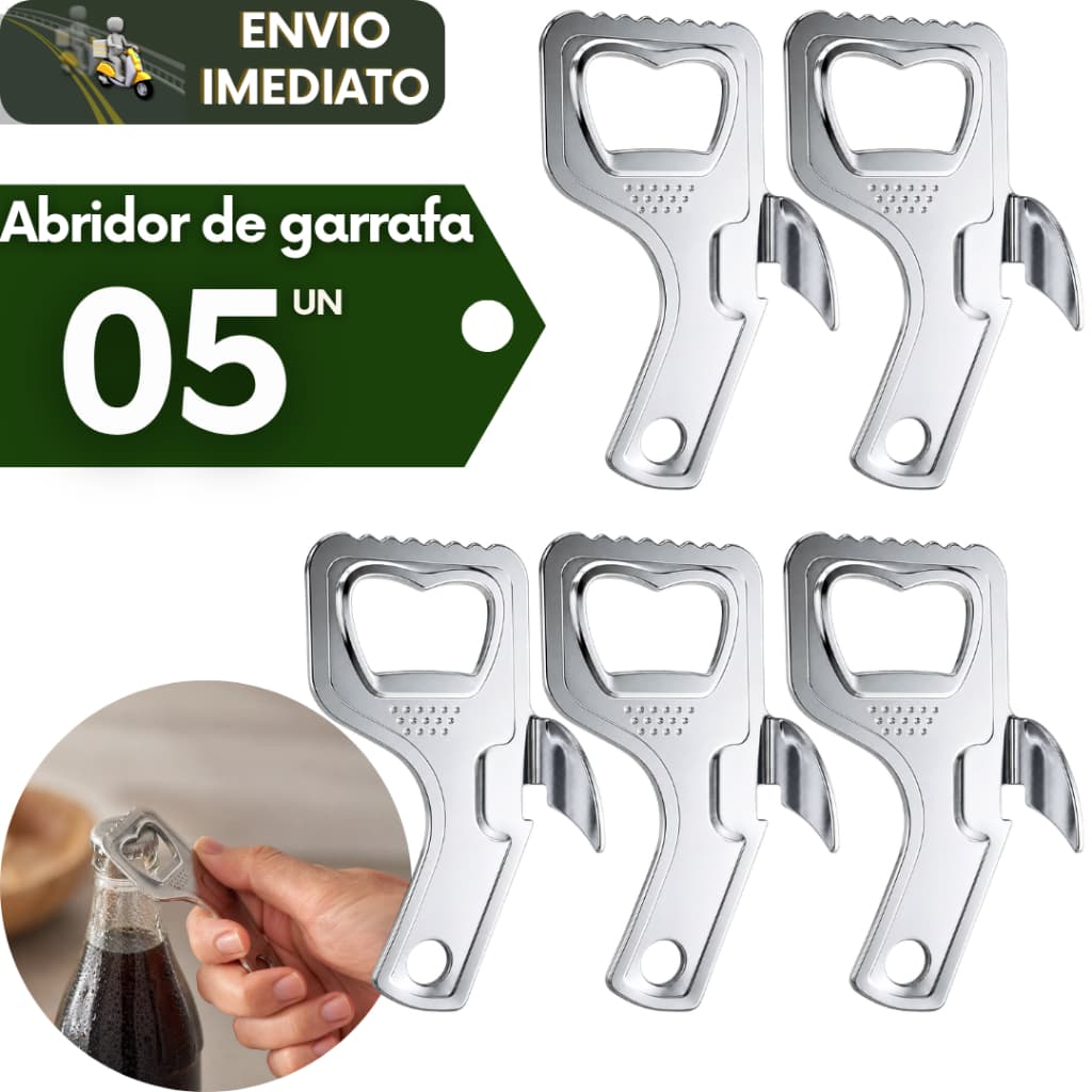Kit 5 Abridores de Garrafa Cervejas Inox Profissional 2 em 1 Abrir de Lata Multifuncional Utensilio