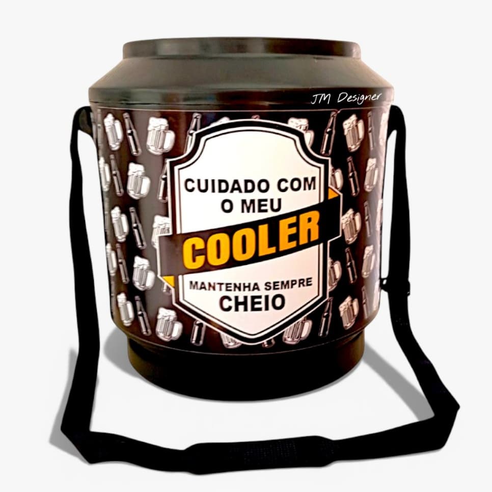 Cooler Caixa Térmica Redondo Grande Estampa Adesivado Com Frase Para 30 Latas + Mais Gelo