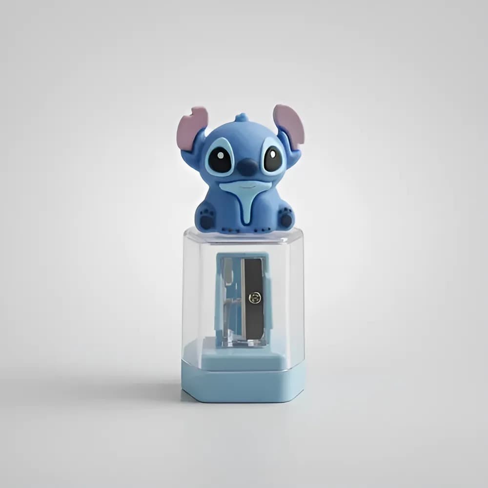 Apontador Do Stitch Infantil Com Depósito Azul Escolar Fofo