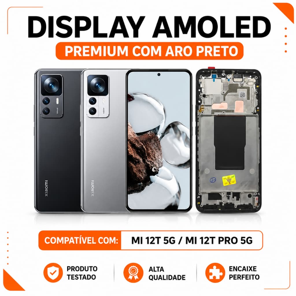 Display Mi 12T 5G/ Pro 5G Tela Amoled Premium Oled Frontal 1°Linha Com Aro Preto Com Digital Módulo