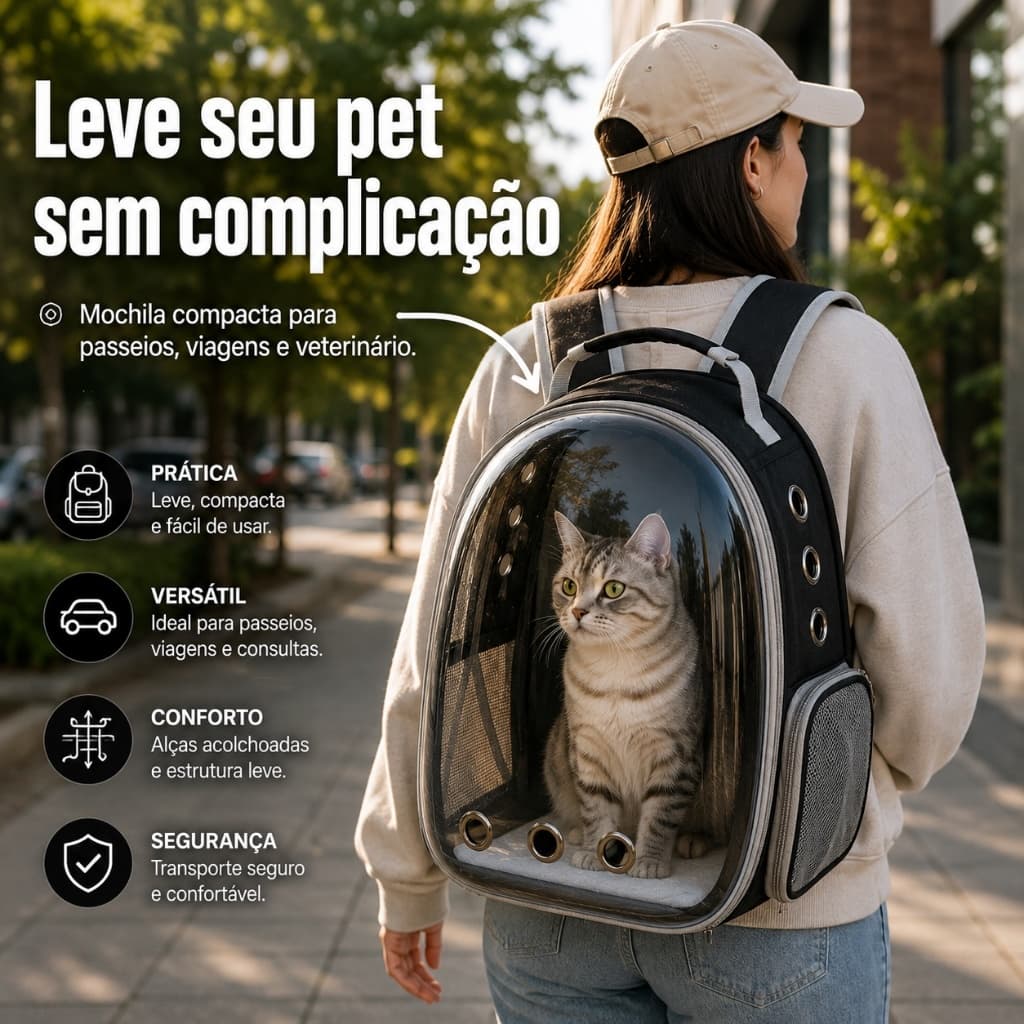 Mochila Bolsa Pet Visão Panorâmica Astronauta Cachorro Gato Cão, respirável, transparente para viagem