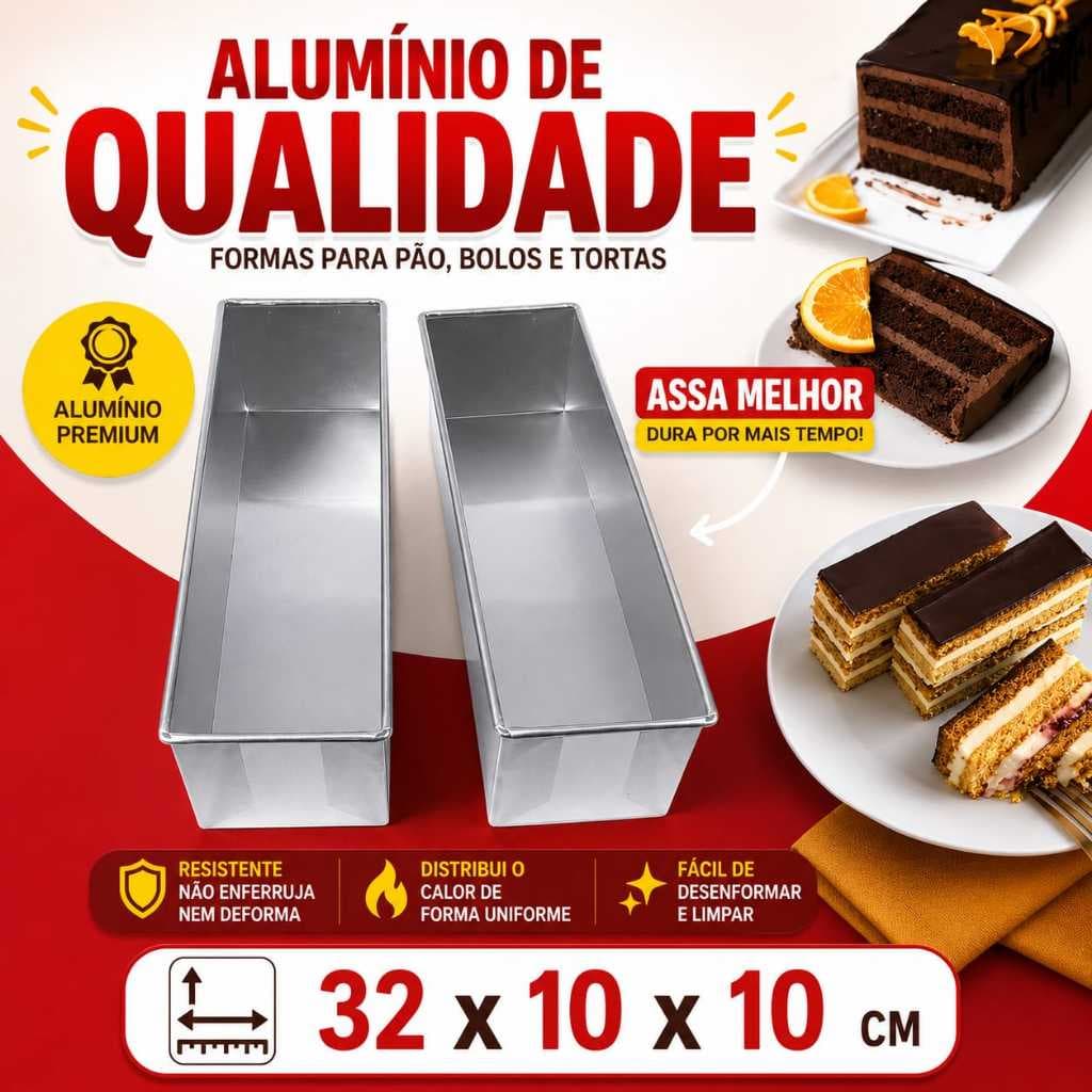 Forma de Pão 32x10x10 Formas Bolo Retangular Assadeira de Alumínio Fixa Formas Fatia Perfeita