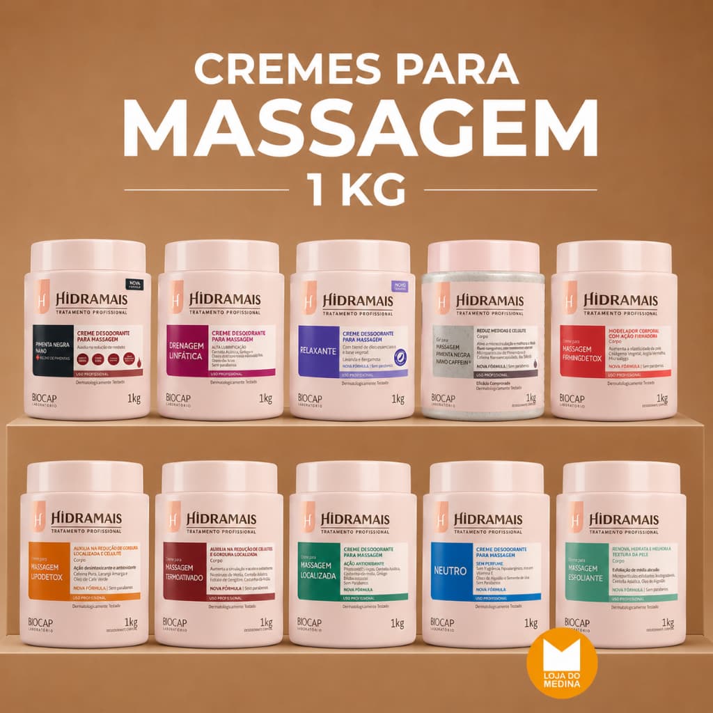 CREME MASSAGEM - HIDRAMAIS | Neutro, Drenagem, Esfoliante, Pimenta Negra e mais opções >>