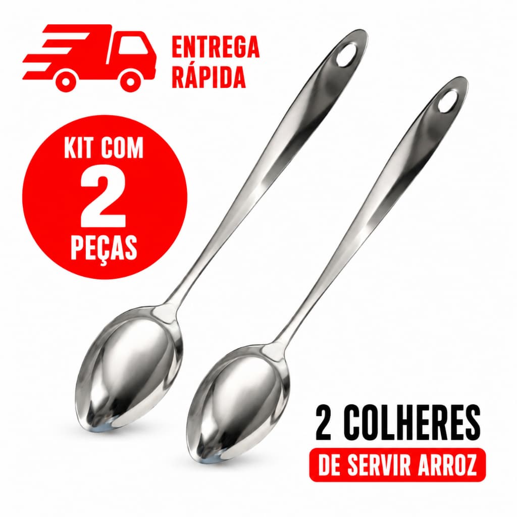 Kit 2 Colher Arroz Para Servir Inox Premium Restaurante Cozinha