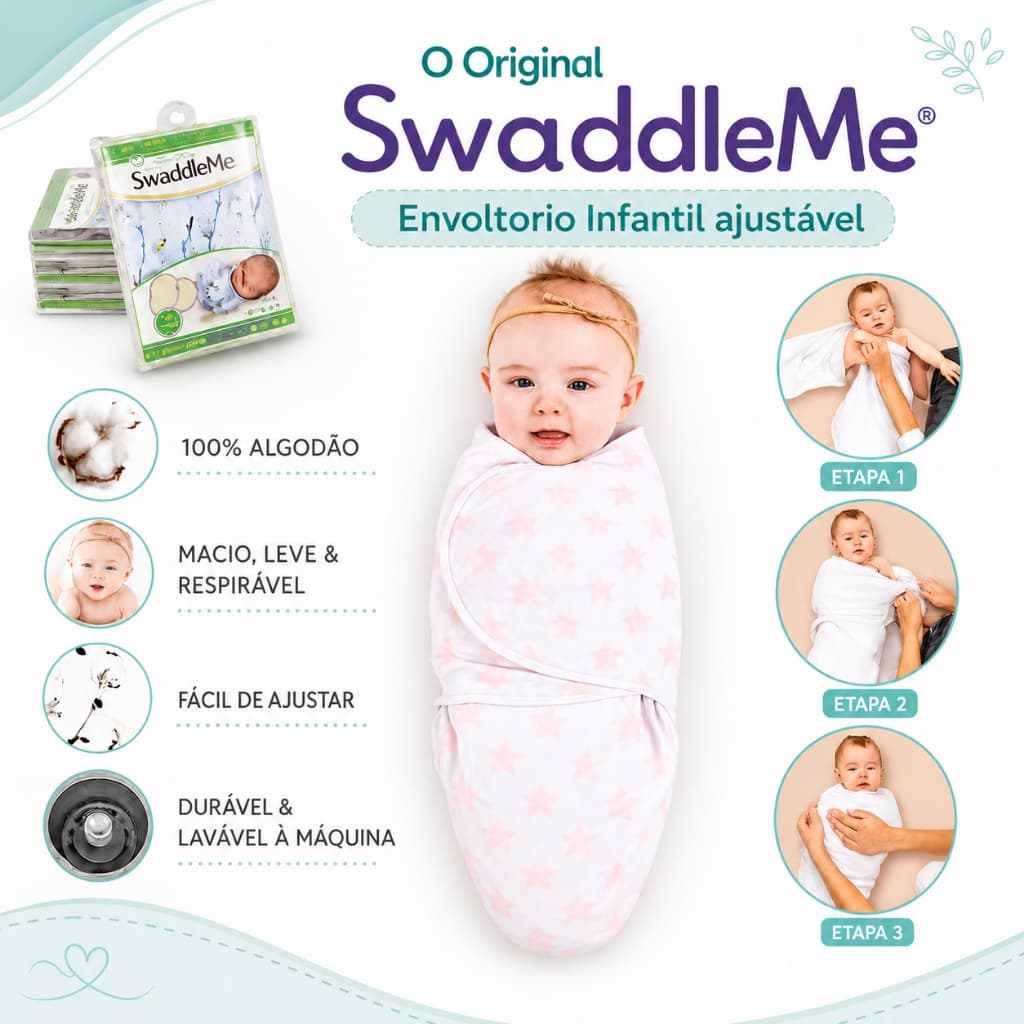 SwaddleMe Envoltório Ajustável Manta Charutinho p/ Recém-Nascido Anti-Susto Macia e Respirável