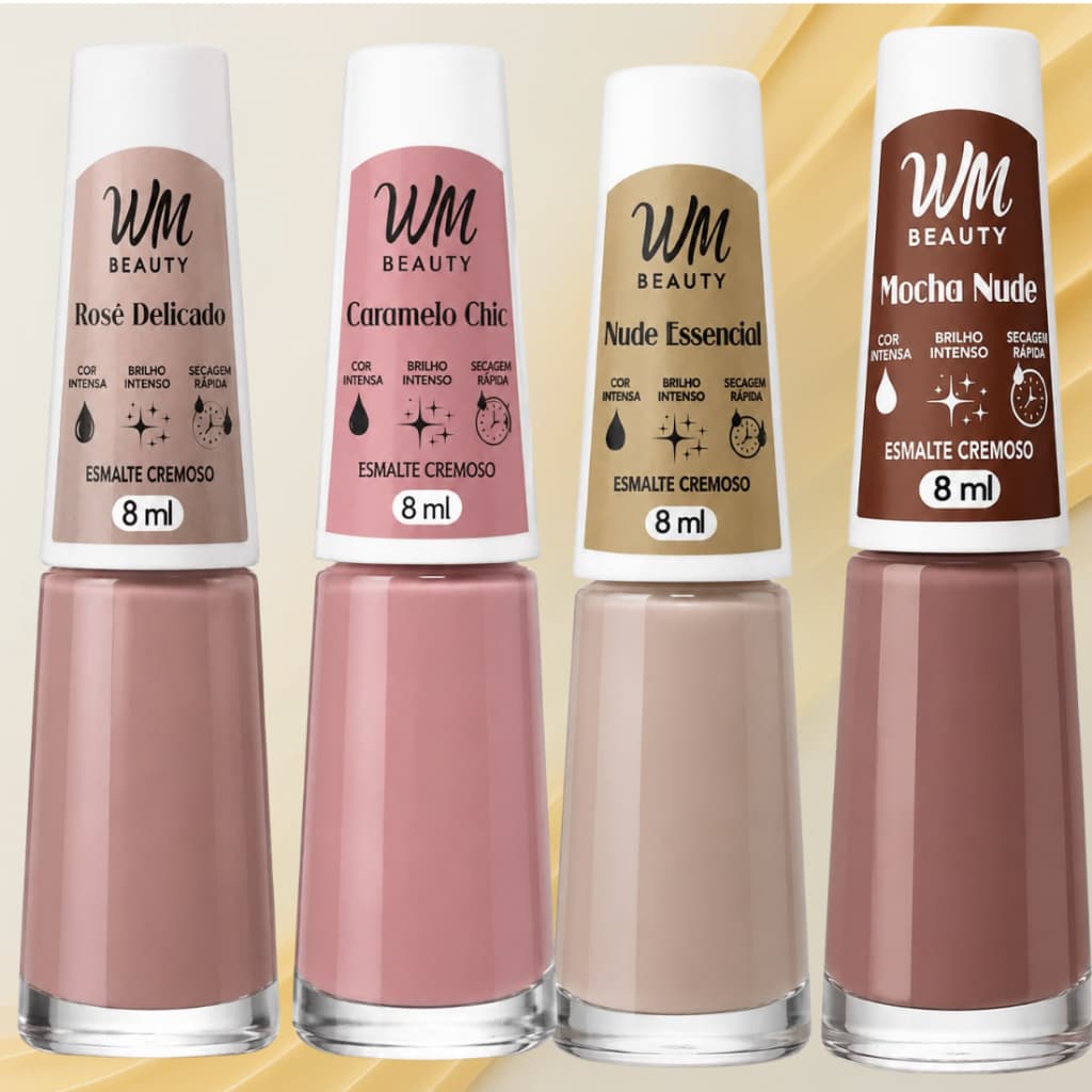 Kit 8 Esmaltes Wm Beault Fundo Realista - 8ml Manicure Unhas Salão