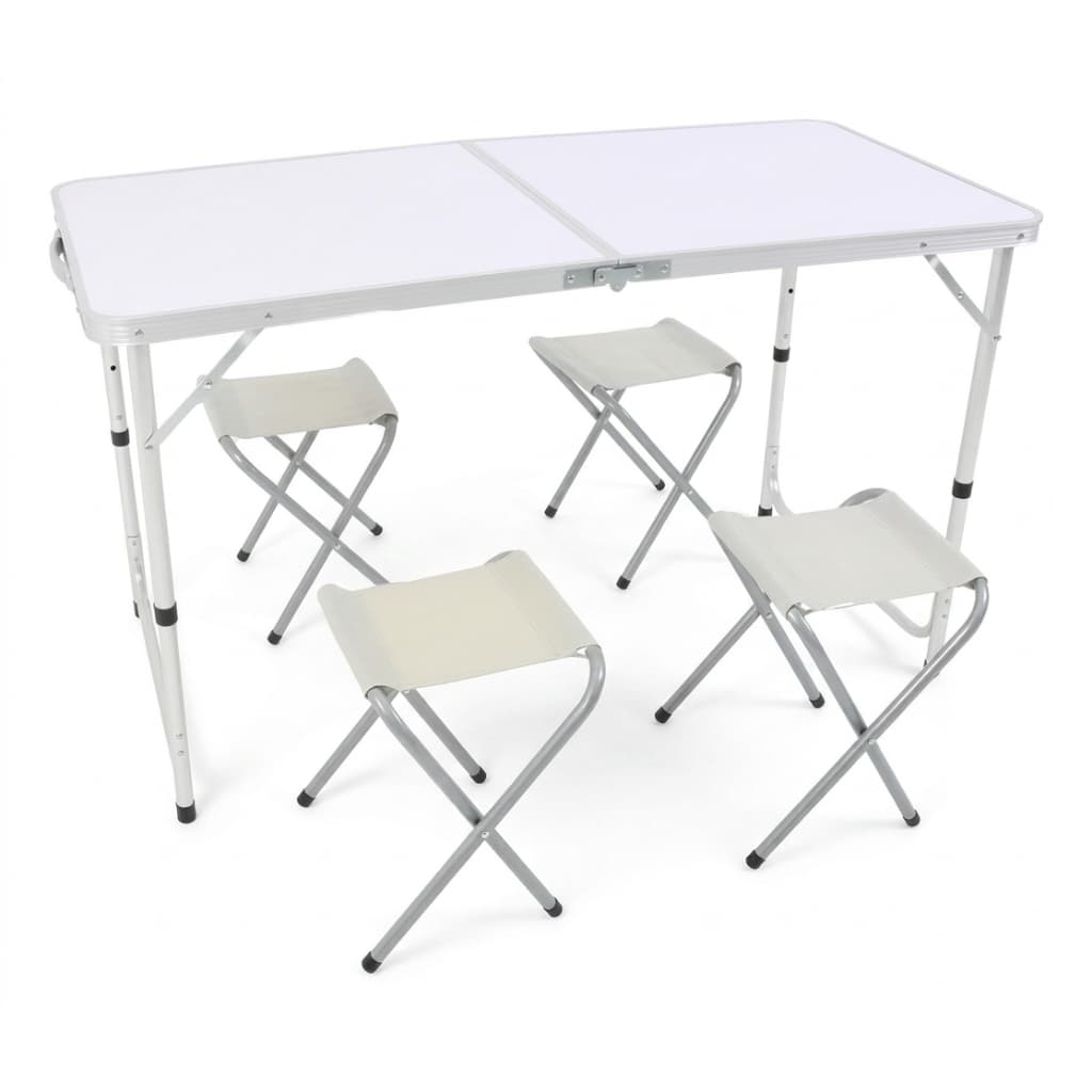 Mesa Dobrável Tipo Maleta 120x60cm com 4 Banquetas Portátil Camping Praia Churrasco Piquenique Sítio