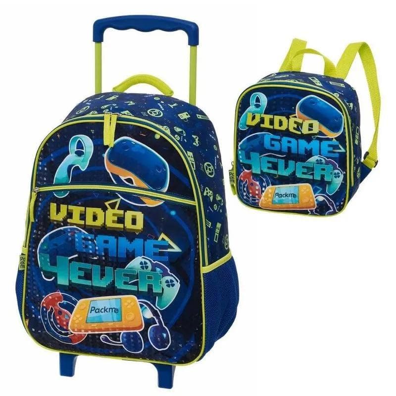 Kit Escolar Pack Me Game 4Ever Pacific Original Mochila de Rodinhas + Lancheira Térmica
