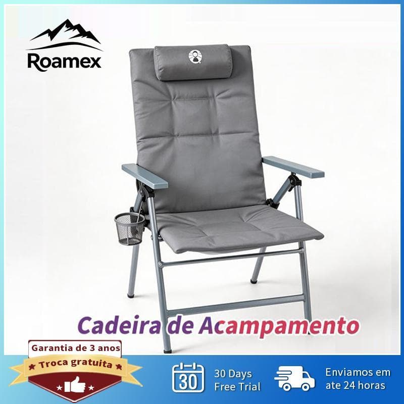 【Roamex】Cadeira de Acampamento Reclinável 5 Níveis, Estrutura de Aço Reforçado, Carga 150kg, Assento e Encosto Acoplados