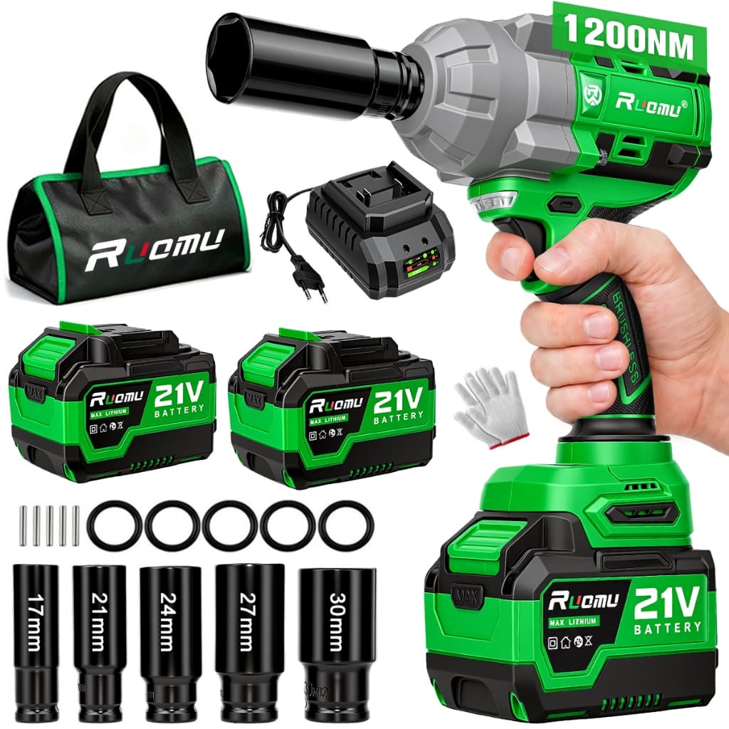 Chave De Impacto A Bateria 1200N.m Potente Brushless 2 Baterias