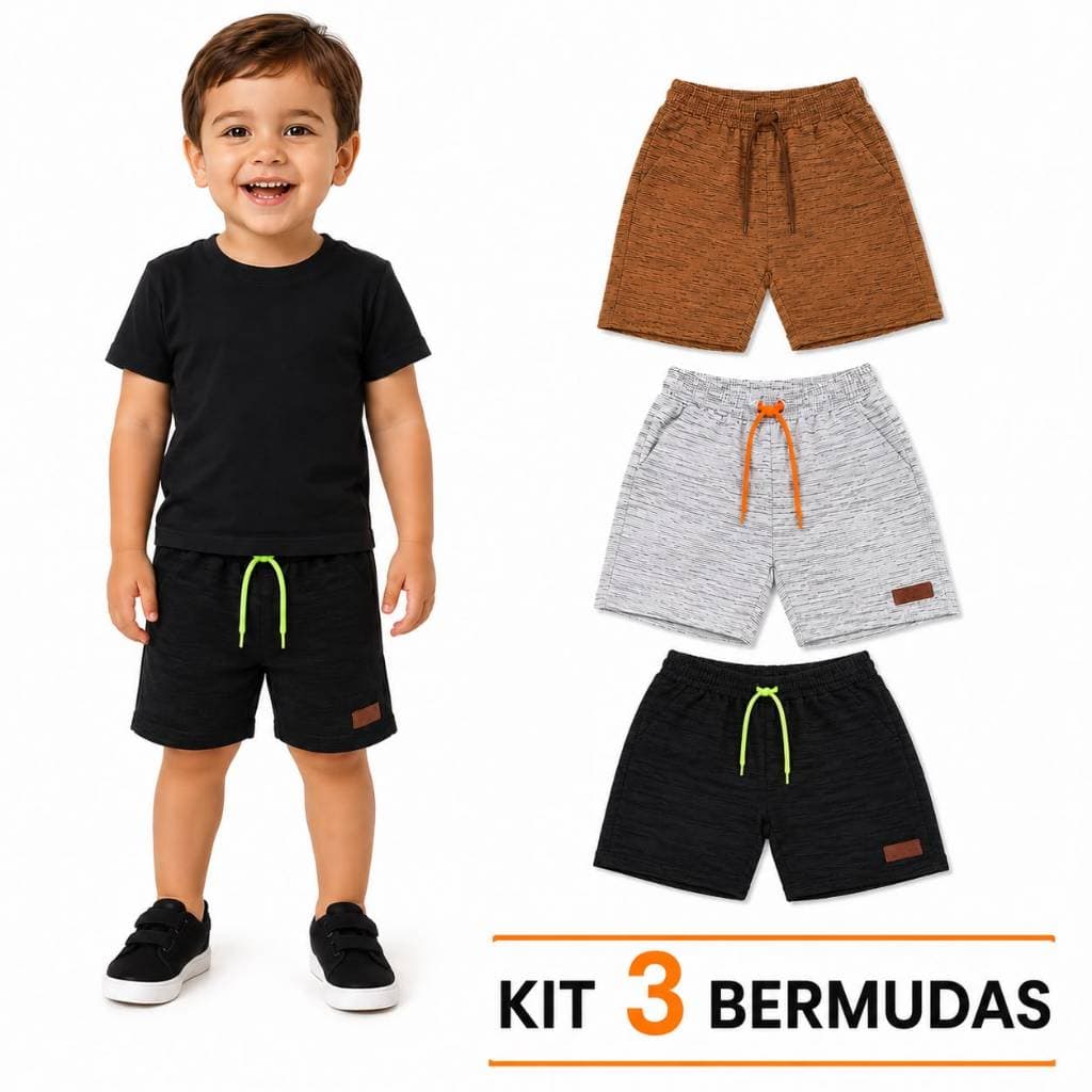 Kit 3 Bermudas Para Menino - Moletinho de Algodão -Kit Sortido Bermuda Infantil Masculino Moda Praia