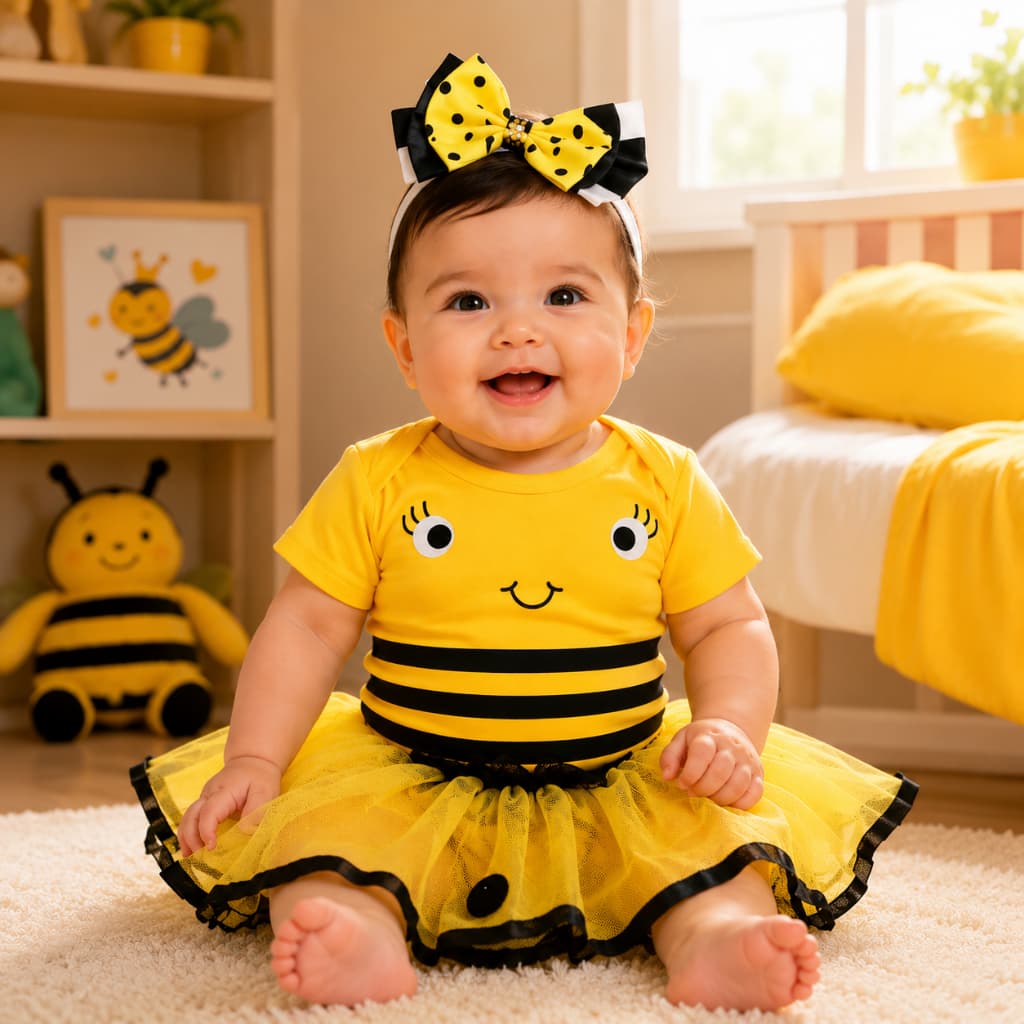 Body Bebê menina Mesversario abelhinha Temático confortavel bori
