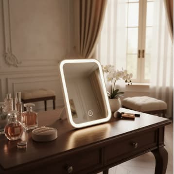 Espelho Maquiagem Base Suporte USB Recarregável Mesa Luz Led Portátil Retangular