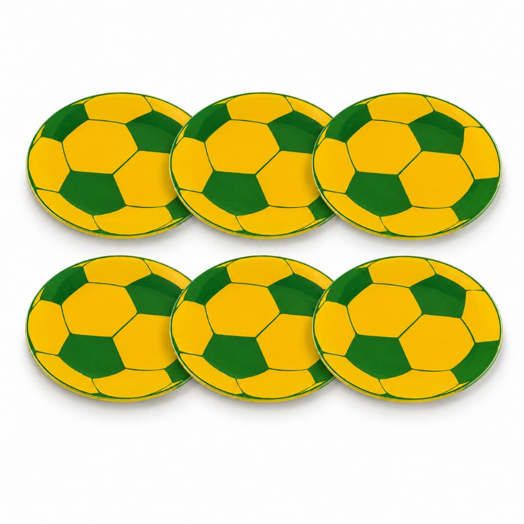 Kit 6 Prato Raso de Vidro Bola Futebol Copa do Mundo 17,5 cm Para Refeição Mesa Posta Decoração Temática