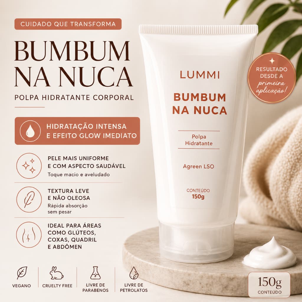 Polpa Hidratante Corporal Bumbum na Nuca 150g Hidratação Profunda Glow Toque Macio Uso Diário