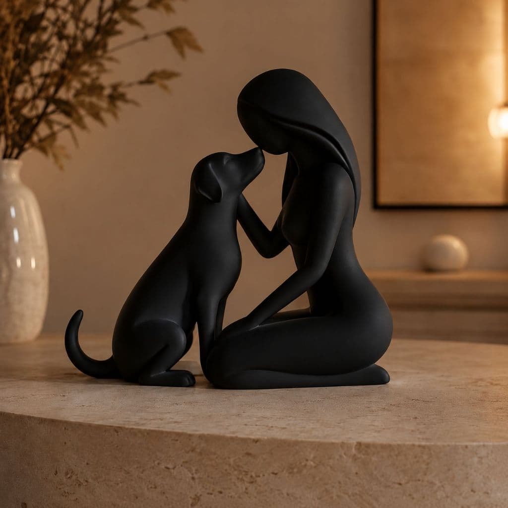 Escultura Decorativa Mulher e Cachorro em 3D | Enfeite Minimalista Moderno para Sala, Rack e Aparador | Presente para Ap