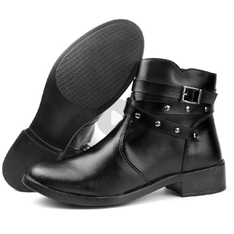 Bota Feminina Cano Curto Salto Baixo Confortável Coturno Feminino com Fivela e Taxas Moda Tendência
