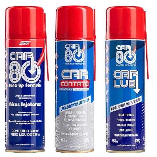 Kit Manutenção Car 80 Car Lub Desengripante + Limpa Contato Elétrico + DescarbonizanteTBI