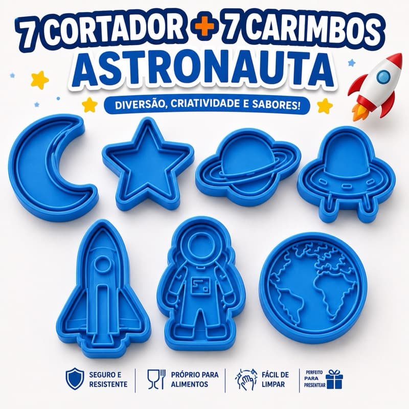 Kit Cortadores Espaço Astronauta – Massinha, Biscoito e Pasta Americana