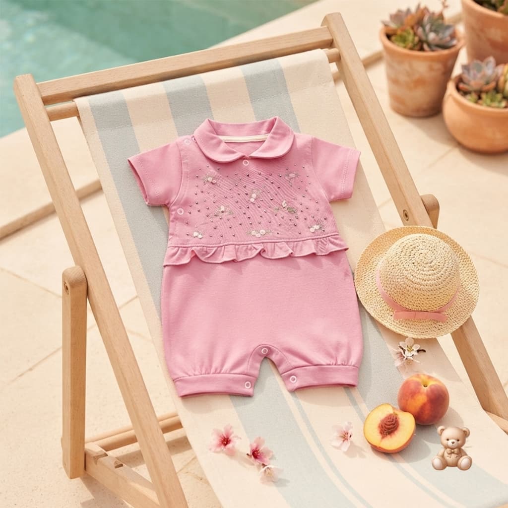 Macacão Romper Bebê Verão Bordado e  Body Banho de Sol Regata Gomes Baby