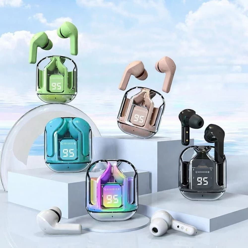 Fone de Ouvido Bluetooth TWS AIR31 Sem Fio com Display Digital de Bateria e Estojo Transparente Portátil