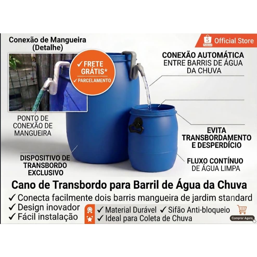 Sifão de Transbordo para Barril de Água da Chuva Caixa D'água Piscina