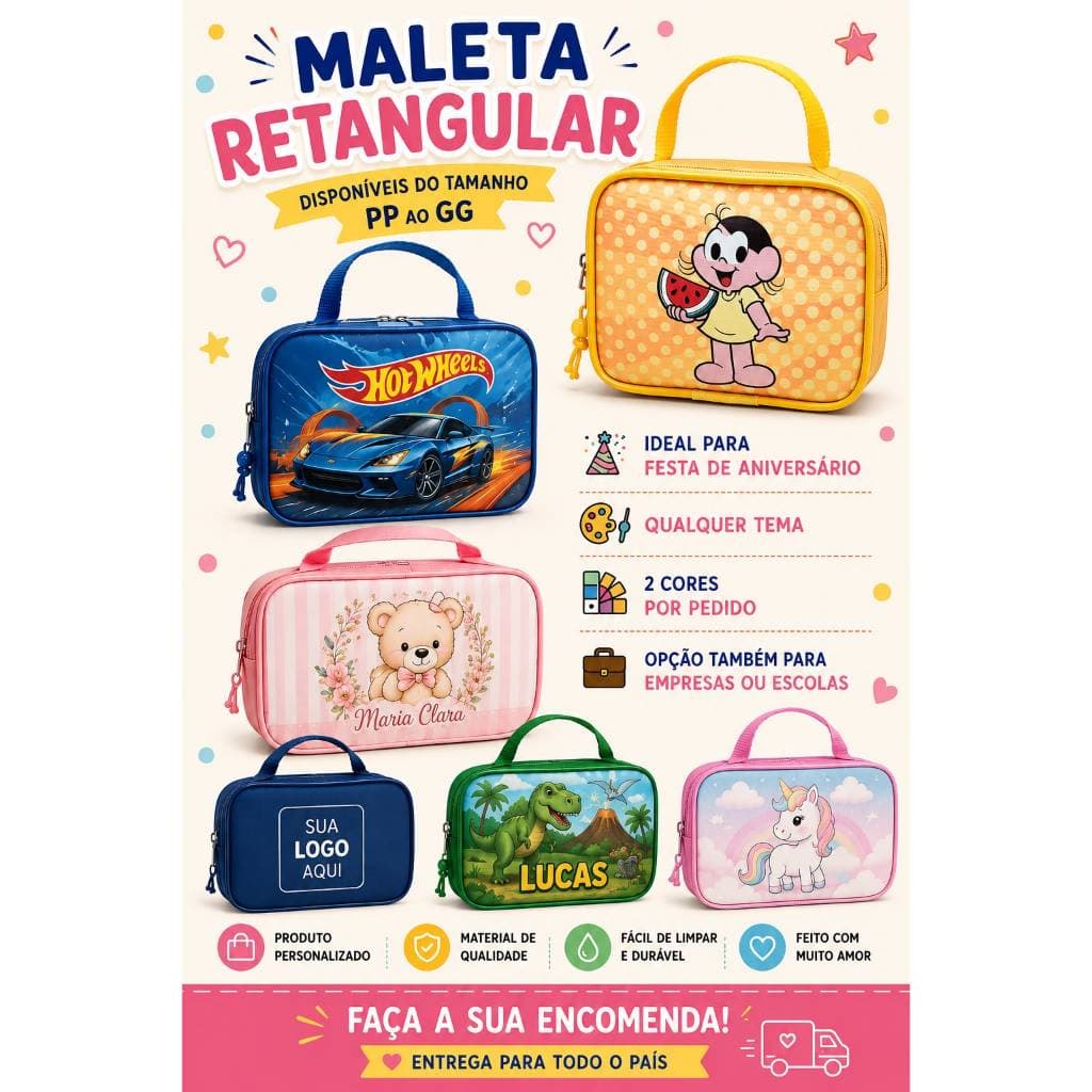 KIT 10 UNIDADES - MALETA RETANGULAR PERSONALIZADA - LEMBRANCINHA DE ANIVERSÁRIO/ BRINDE