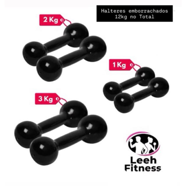 Kit Par Halter Bola Emborrachado 1kg + 2kg + 3Kg - Total 12Kg