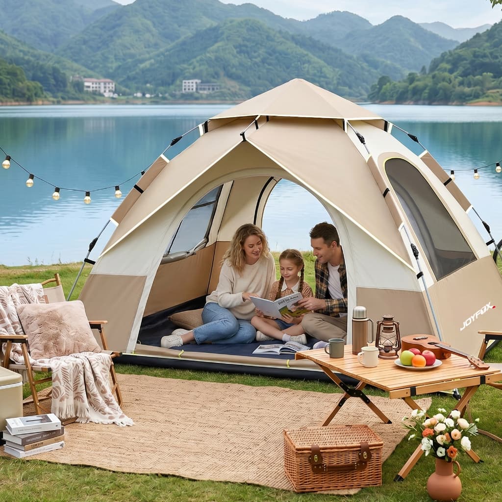 Joyfox Barraca Camping Automatica 4 Pessoas Impermeável 1500mm Barraca Acampamento Pop Up 210*200*130cm