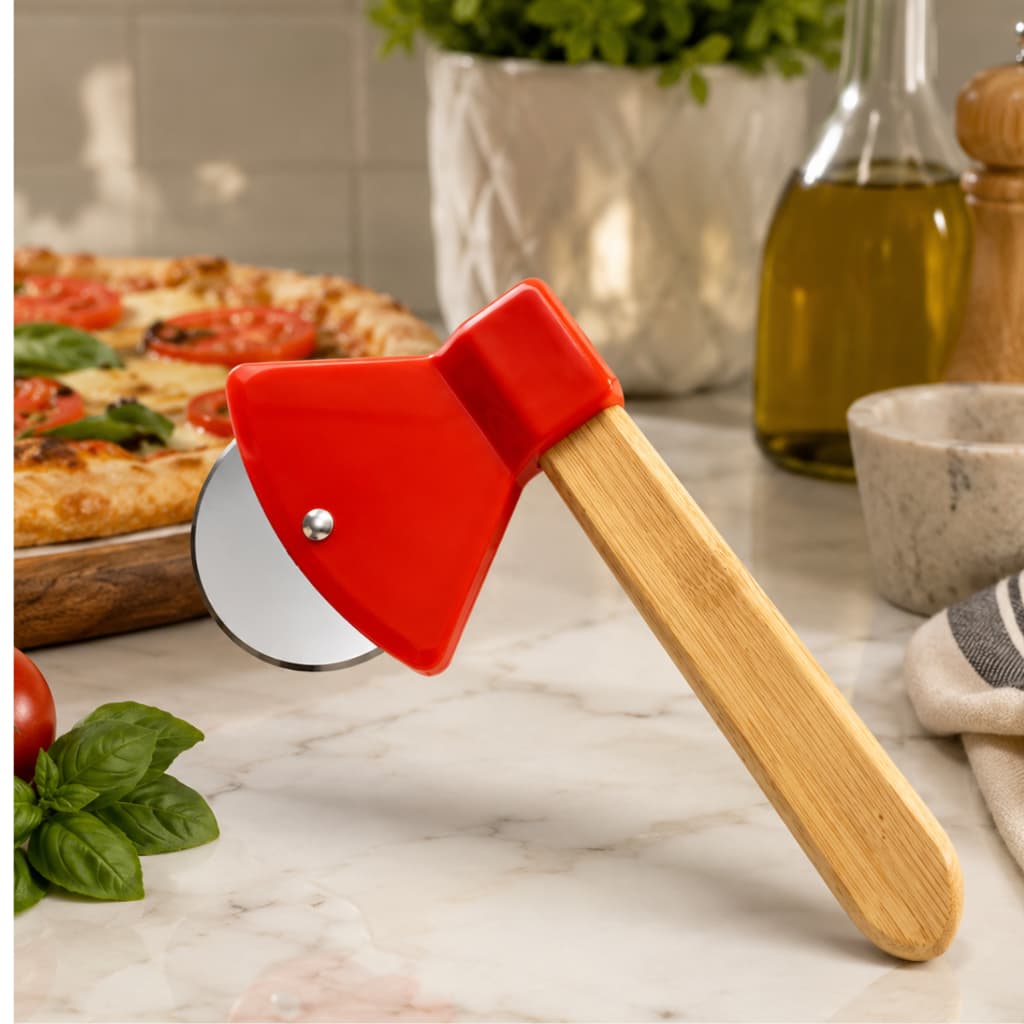 Cortador para Pizza Machadinha Lenhador Aço Inox com cabo de Bambu