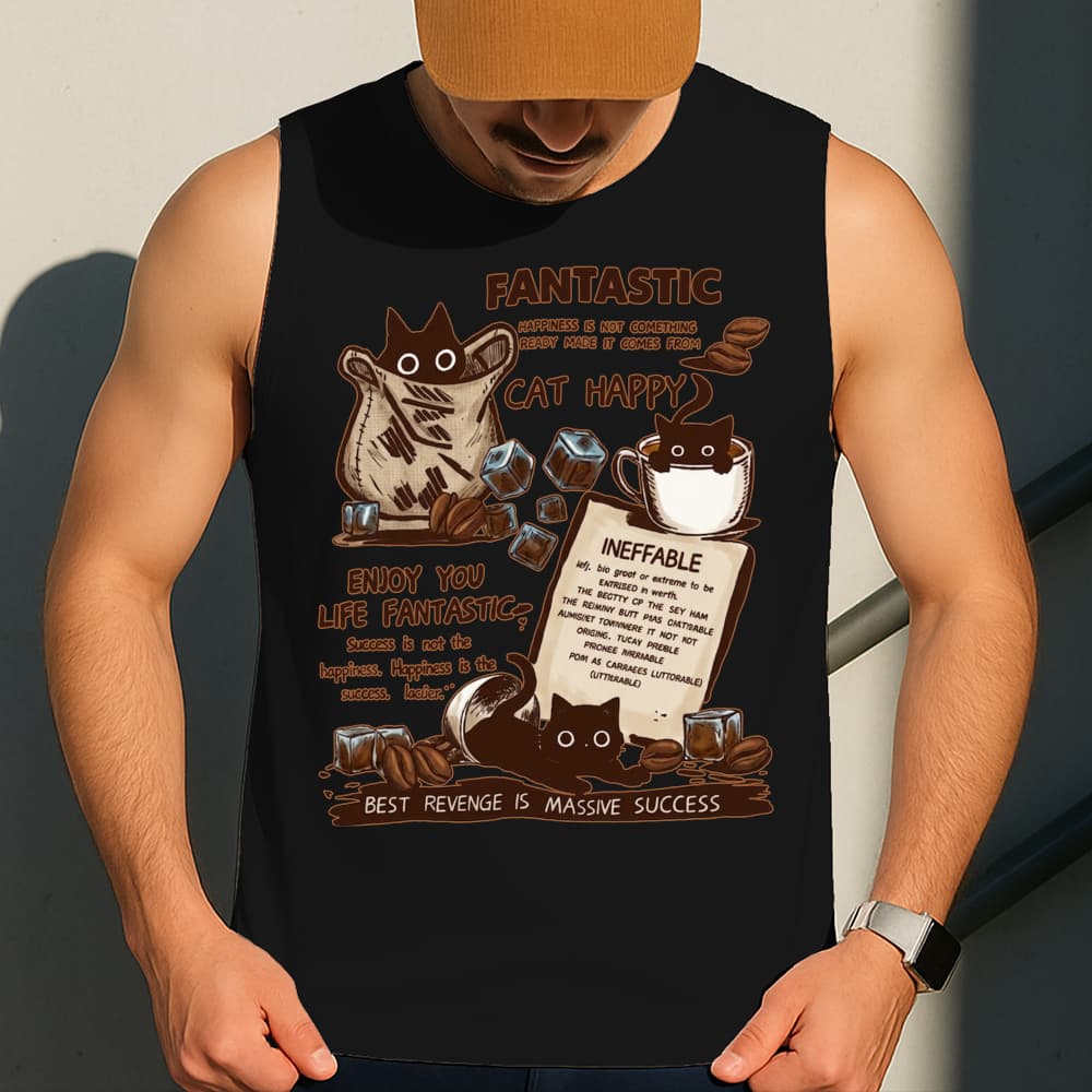Camiseta Regata Masculina Estampa Gato Café 100% Algodão Estilo Conforto Diário Tamanho P GG