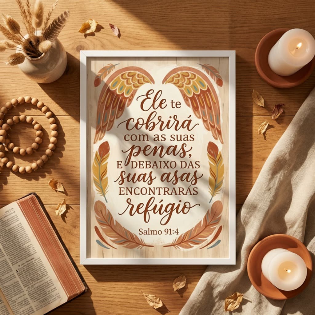 Quadro Salmo 91 Decorativo Cristão Religioso 24x33 Sala Quarto Versículo Fé Deus Moldura Vidro