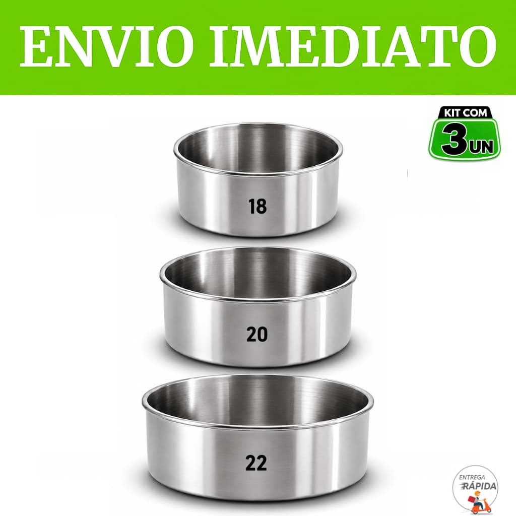 KIT 3 FORMA ASSADEIRA PARA BOLO REDONDA - FORMA REDONDA EM ALUMÍNIO