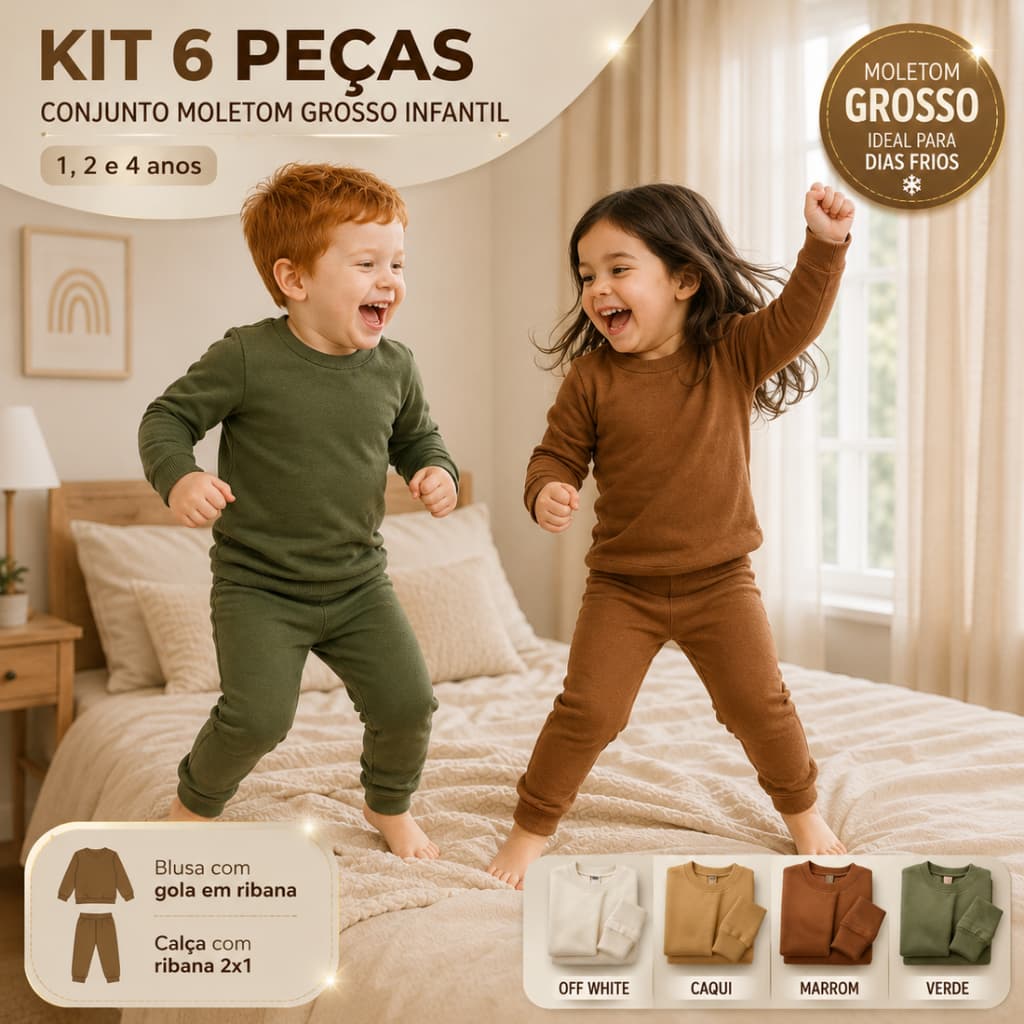 KIT 6 PEÇAS conjunto moletom grosso Kids | 1,2,4 anos