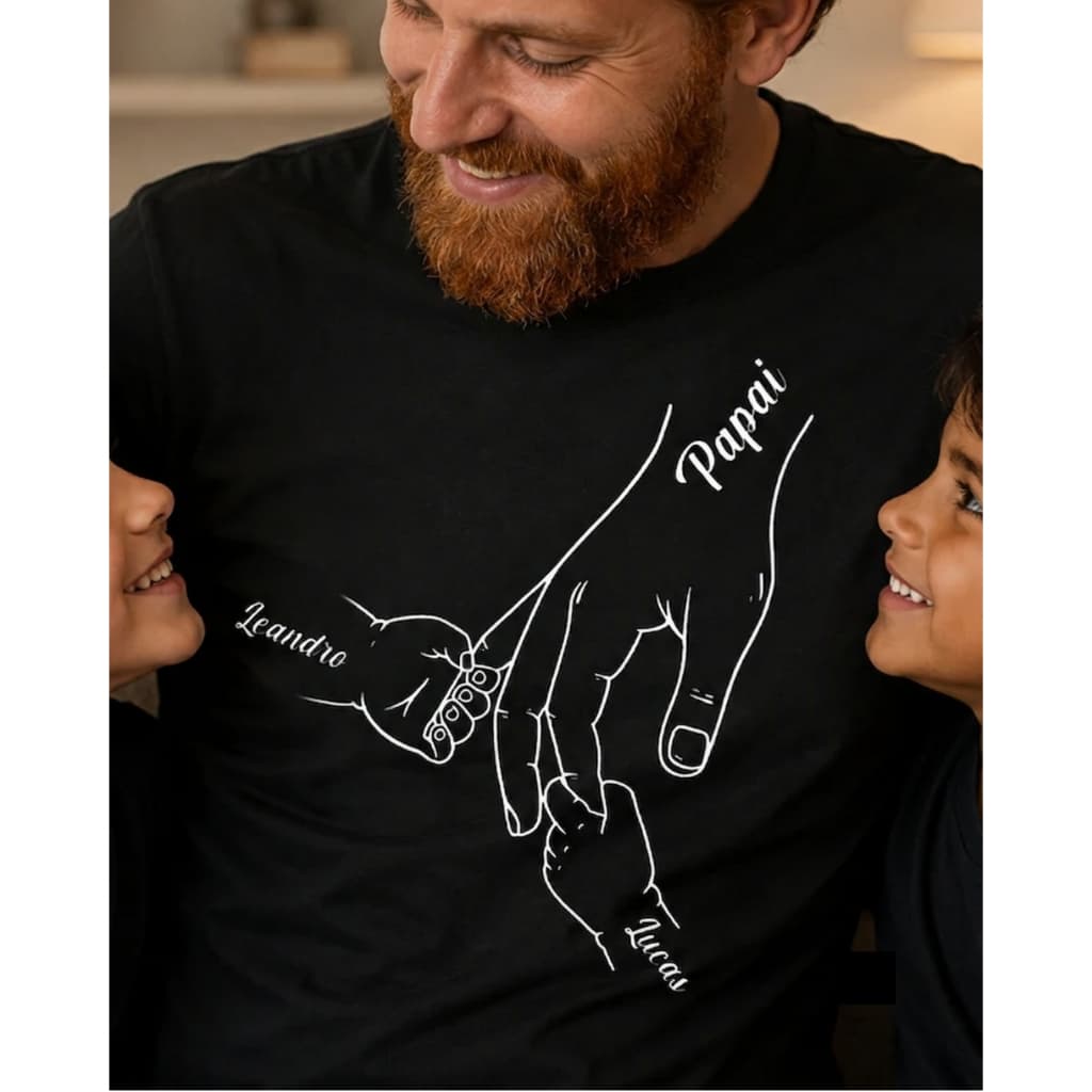 Camiseta Personalizada Papai com Nome dos Filhos Presente Dia dos Pais Exclusivo Meu Herói